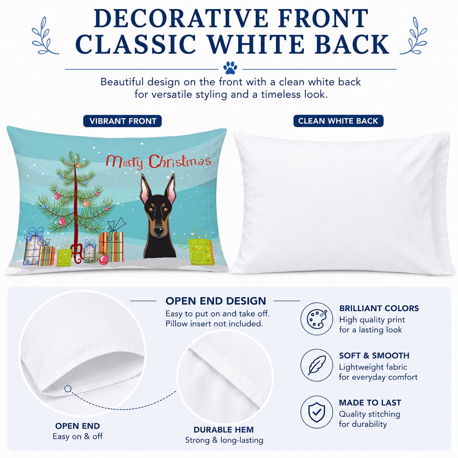 Christmas Tree and Doberman Standard Pillowcase Lightweight Super Soft Easy Care Decorative Artwork Pillowcase, Standard