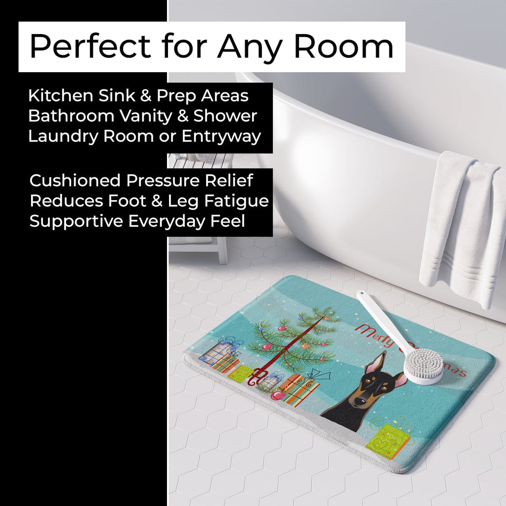 Christmas Tree and Doberman Memory Foam Kitchen Mat Machine Washable Anti-Fatigue Cushion Comfort Bath or Kitchen Rug