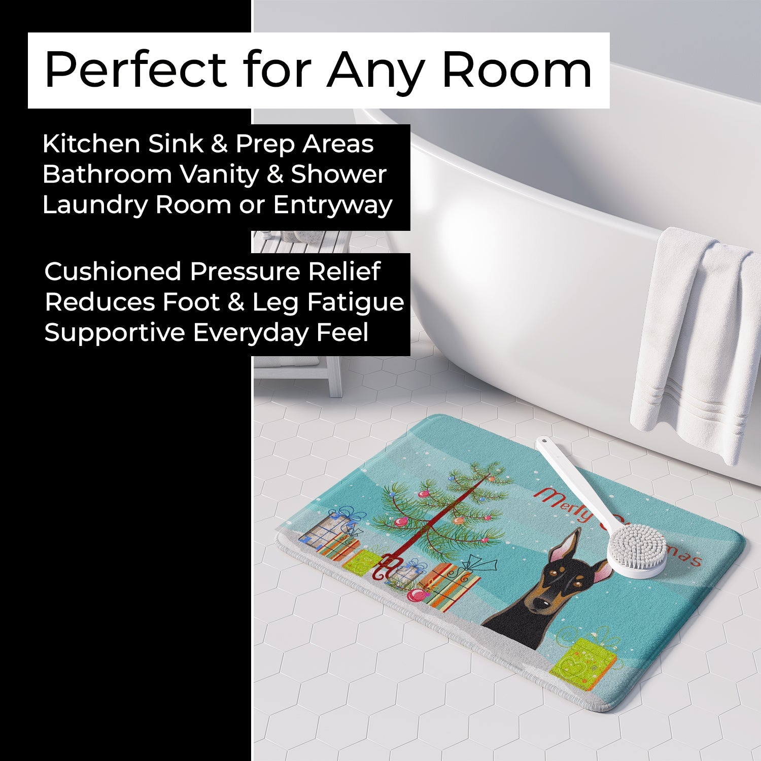 Christmas Tree and Doberman Memory Foam Kitchen Mat Machine Washable Anti-Fatigue Cushion Comfort Bath or Kitchen Rug