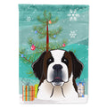 Christmas Tree and Saint Bernard House Flag 28x40 Porch Sleeve Pole Decorative Outside Yard Banner Artwork Wall Hanging, Polyester