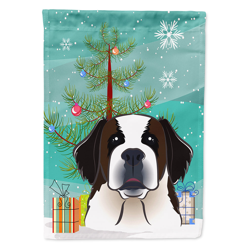 Christmas Tree and Saint Bernard House Flag 28x40 Porch Sleeve Pole Decorative Outside Yard Banner Artwork Wall Hanging, Polyester