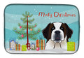Christmas Tree and Saint Bernard Dish Drying Mat Absorbent Dish Drying Mat Pad for Kitchen Counter Dish Drainer Mat for Countertop, 14 x 21", Multicolor