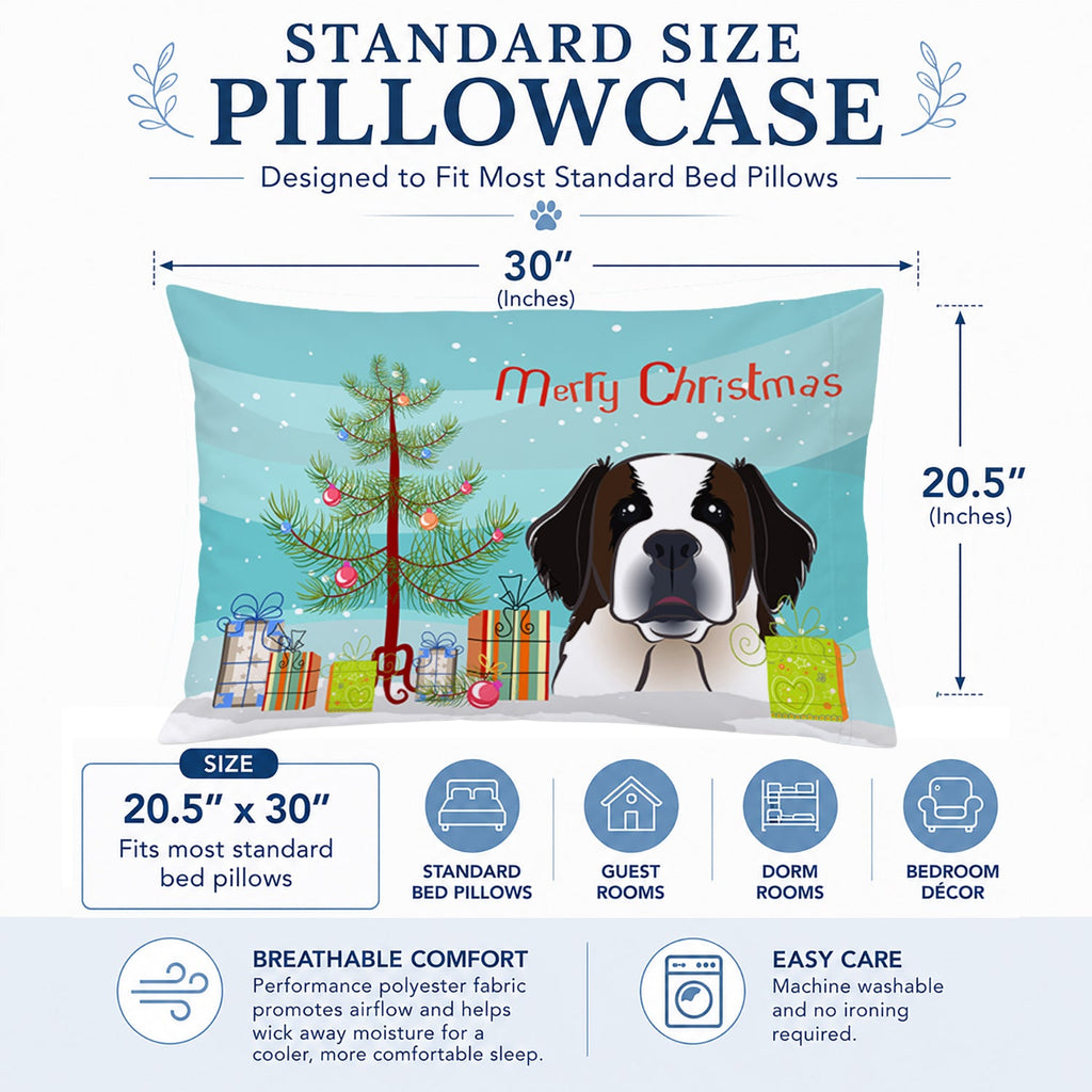 Christmas Tree and Saint Bernard Standard Pillowcase Lightweight Super Soft Easy Care Decorative Artwork Pillowcase, Standard