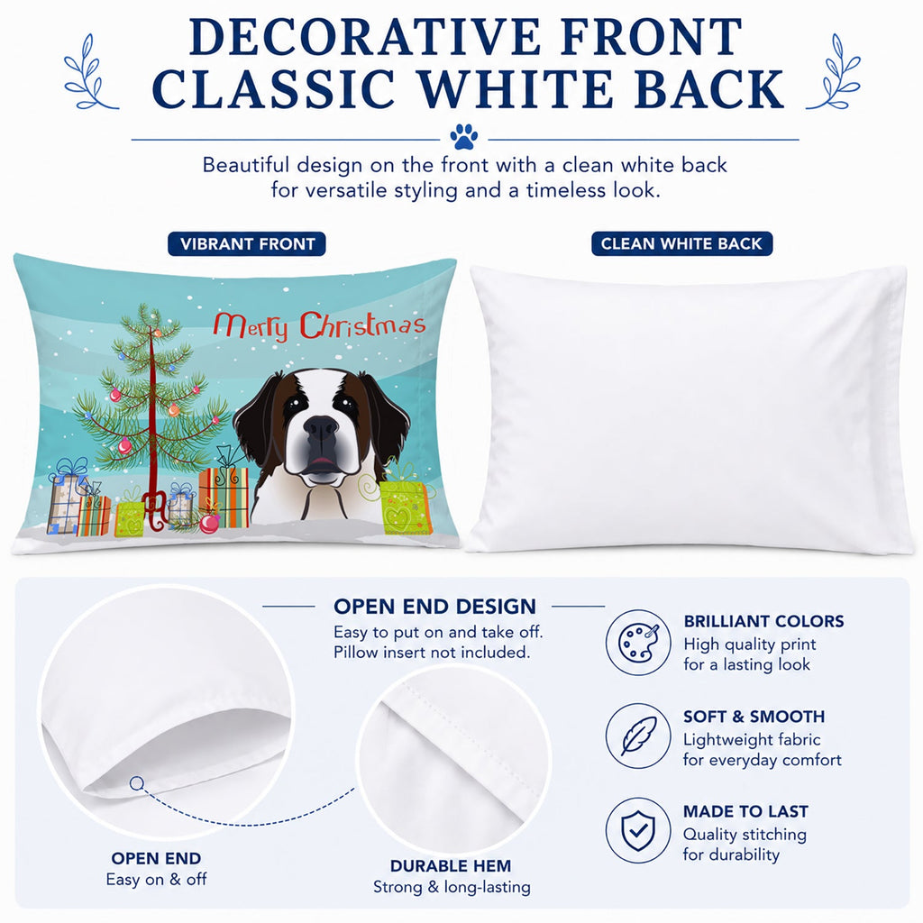 Christmas Tree and Saint Bernard Standard Pillowcase Lightweight Super Soft Easy Care Decorative Artwork Pillowcase, Standard