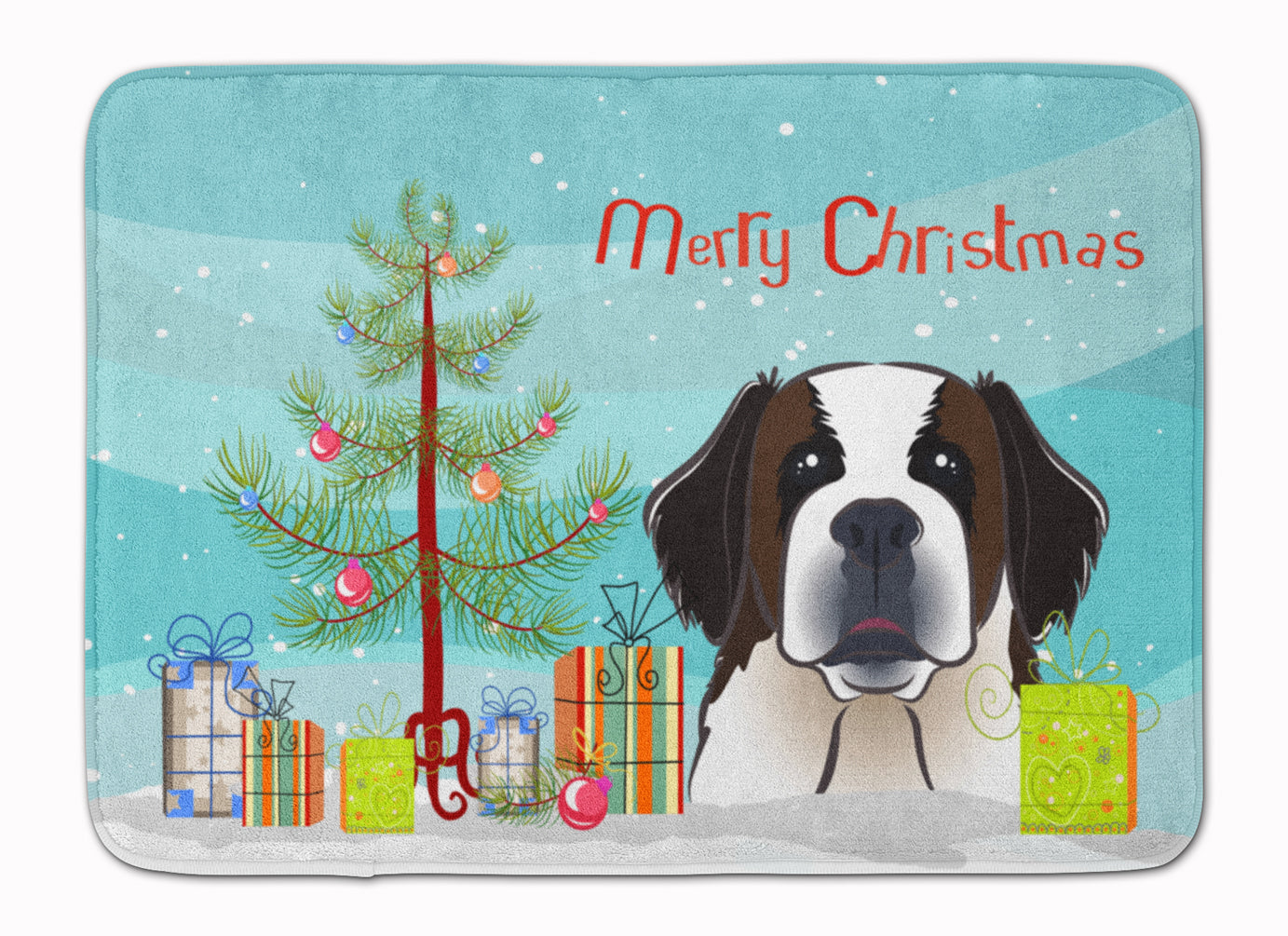 Christmas Tree and Saint Bernard Memory Foam Kitchen Mat Machine Washable Anti-Fatigue Cushion Comfort Bath or Kitchen Rug