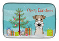 Christmas Tree and Wire Haired Fox Terrier Dish Drying Mat Absorbent Dish Drying Mat Pad for Kitchen Counter Dish Drainer Mat for Countertop, 14 x 21", Multicolor