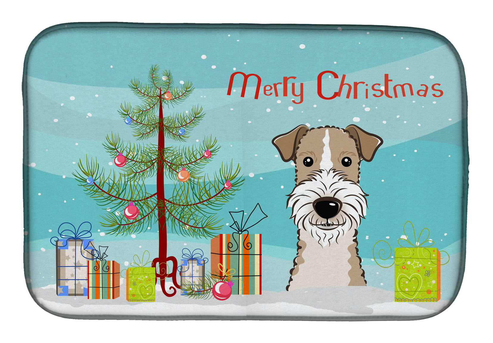 Christmas Tree and Wire Haired Fox Terrier Dish Drying Mat Absorbent Dish Drying Mat Pad for Kitchen Counter Dish Drainer Mat for Countertop, 14 x 21", Multicolor