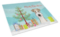 Christmas Tree and Wire Haired Fox Terrier Cutting Board Tempered Glass Kitchen Cutting Surface, Heat Resistant Chopping, Non-Slip Feet, Food Prep & Serving