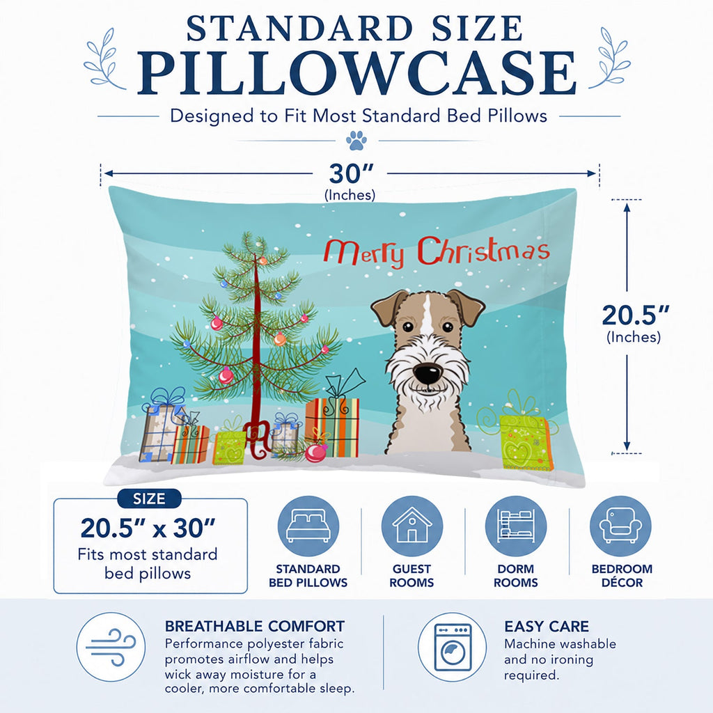 Christmas Tree and Wire Haired Fox Terrier Standard Pillowcase Lightweight Super Soft Easy Care Decorative Artwork Pillowcase, Standard