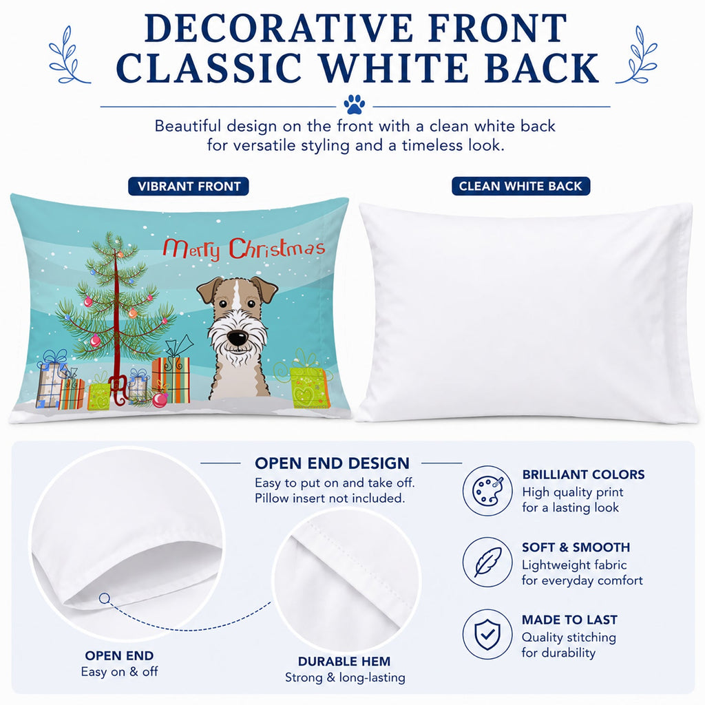 Christmas Tree and Wire Haired Fox Terrier Standard Pillowcase Lightweight Super Soft Easy Care Decorative Artwork Pillowcase, Standard