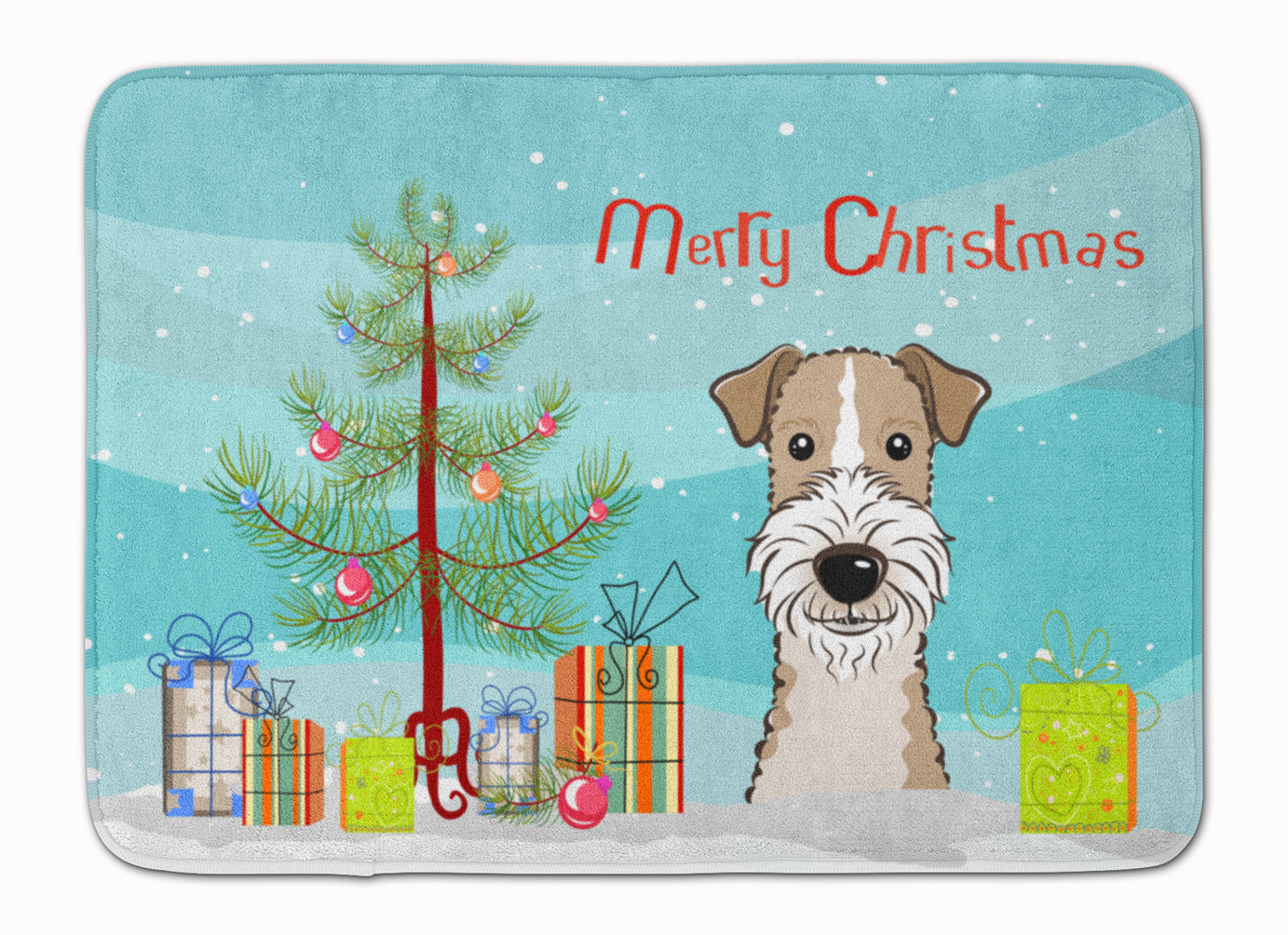 Christmas Tree and Wire Haired Fox Terrier Memory Foam Kitchen Mat Machine Washable Anti-Fatigue Cushion Comfort Bath or Kitchen Rug