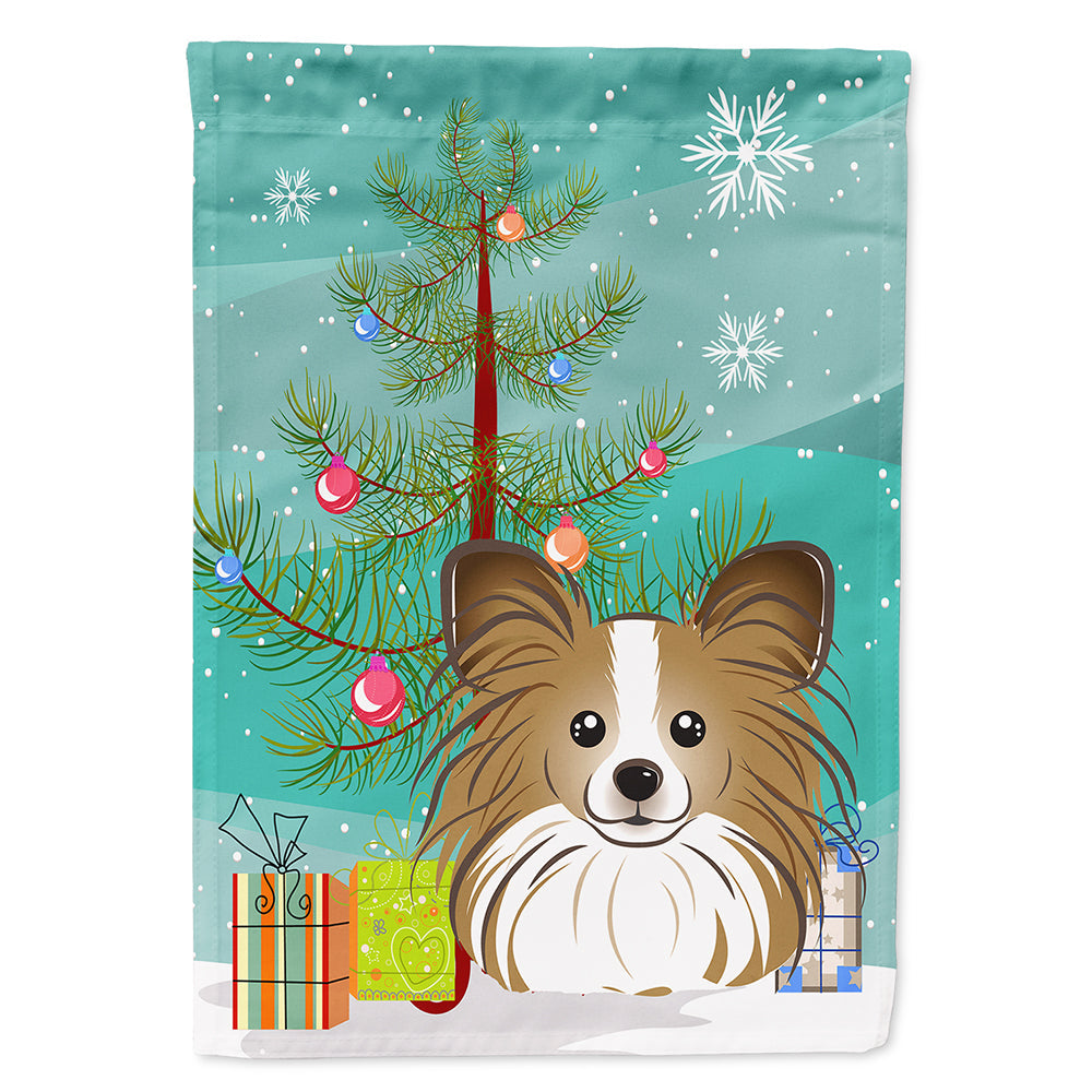 Christmas Tree and Papillon House Flag 28x40 Porch Sleeve Pole Decorative Outside Yard Banner Artwork Wall Hanging, Polyester