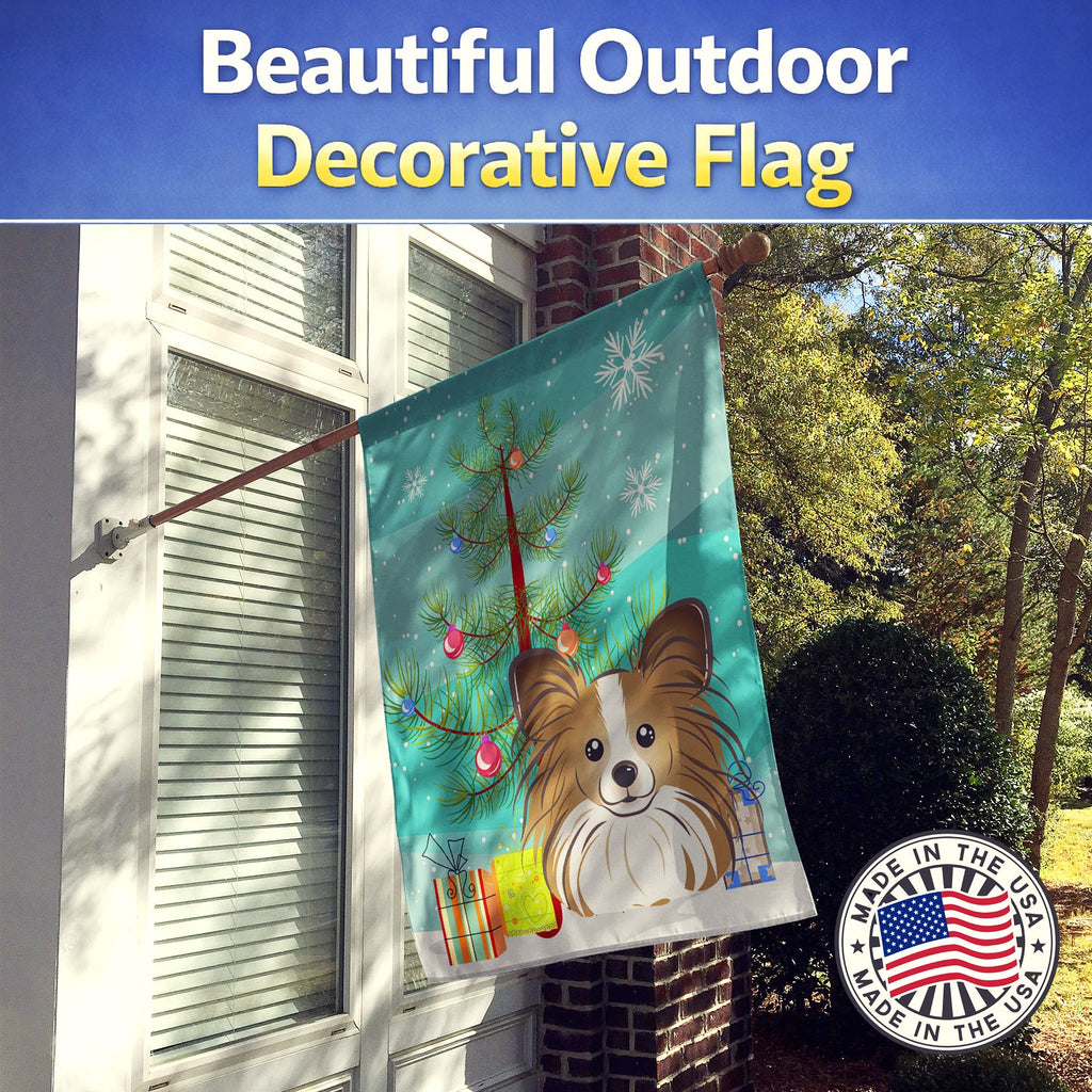 Christmas Tree and Papillon House Flag 28x40 Porch Sleeve Pole Decorative Outside Yard Banner Artwork Wall Hanging, Polyester