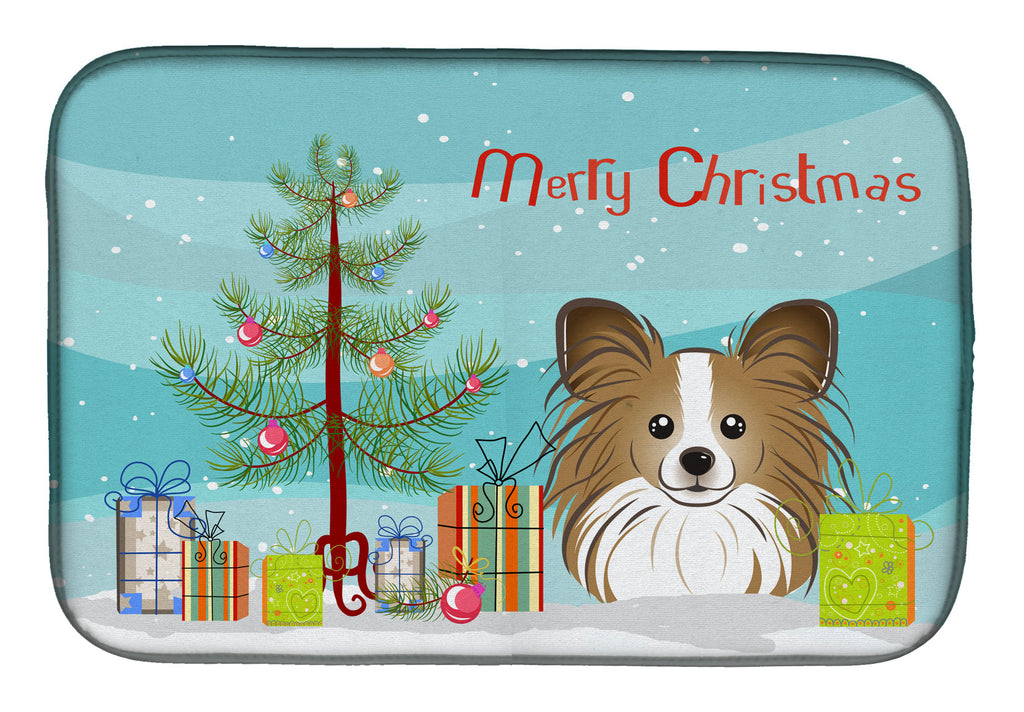 Christmas Tree and Papillon Dish Drying Mat Absorbent Dish Drying Mat Pad for Kitchen Counter Dish Drainer Mat for Countertop, 14 x 21", Multicolor