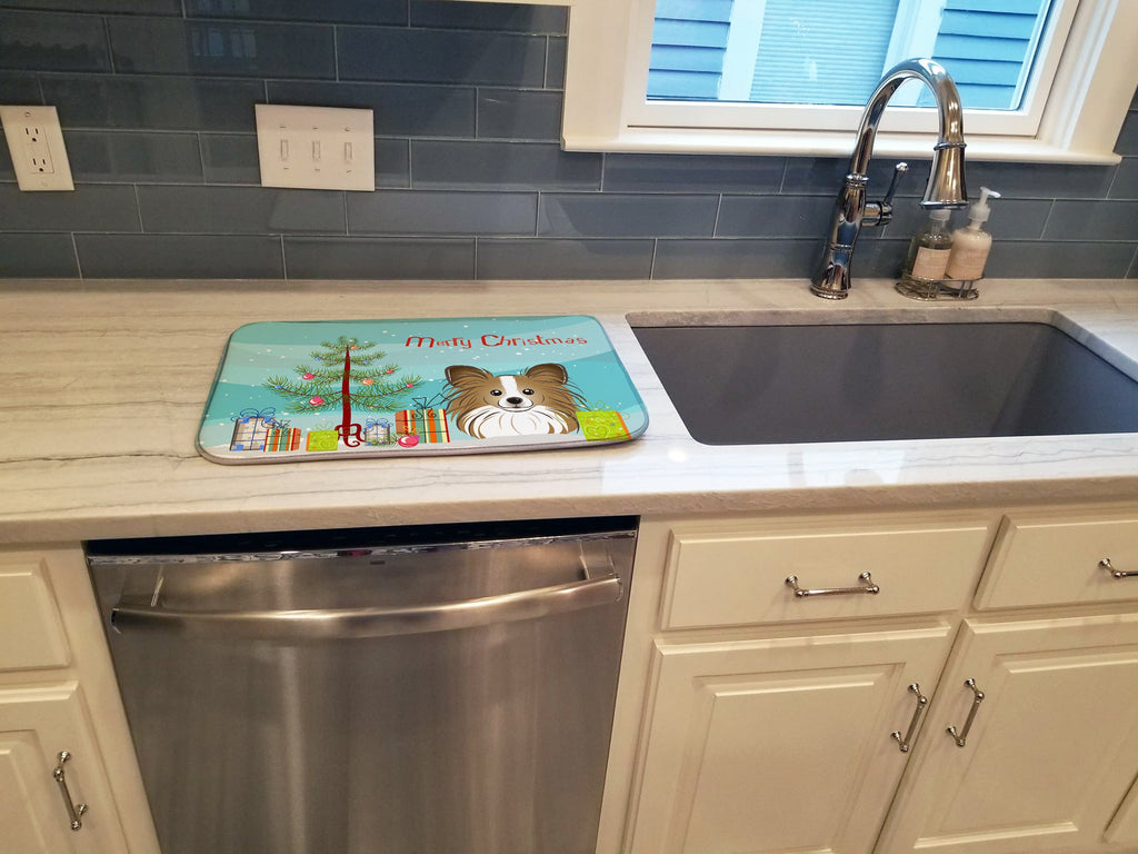 Christmas Tree and Papillon Dish Drying Mat Absorbent Dish Drying Mat Pad for Kitchen Counter Dish Drainer Mat for Countertop, 14 x 21", Multicolor