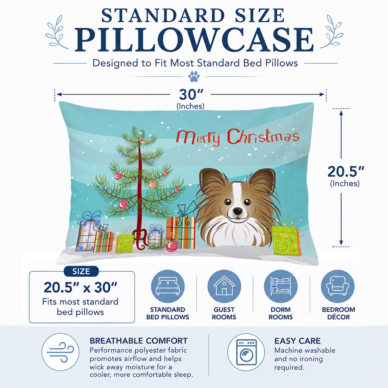 Christmas Tree and Papillon Standard Pillowcase Lightweight Super Soft Easy Care Decorative Artwork Pillowcase, Standard