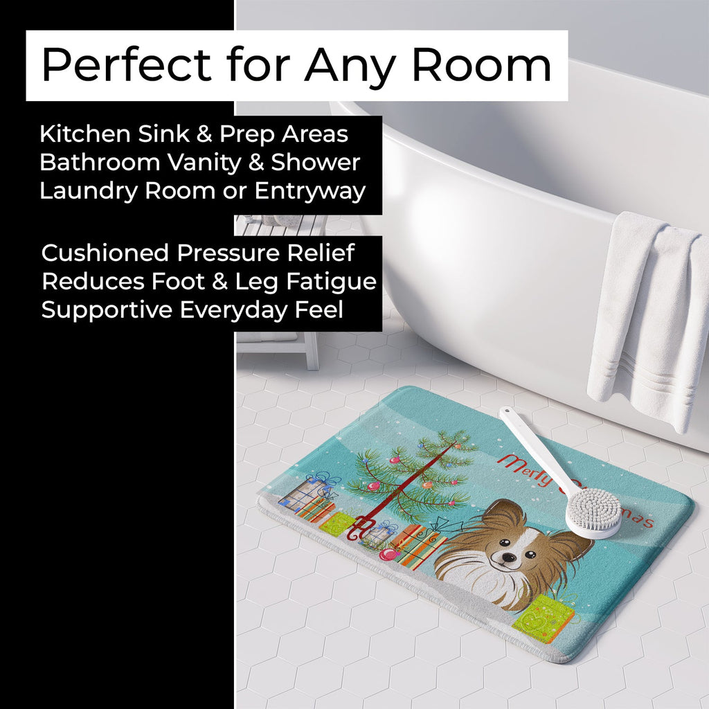Christmas Tree and Papillon Memory Foam Kitchen Mat Machine Washable Anti-Fatigue Cushion Comfort Bath or Kitchen Rug
