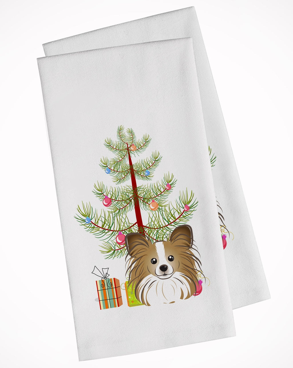 Christmas Tree and Papillon Kitchen Towel Set of 2 White Dish Towels Decorative Bathroom Hand towel for Hand, Face, Hair, Yoga, Tea, Dishcloth, 19 X 28", White