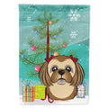 Christmas Tree and Chocolate Brown Shih Tzu House Flag 28x40 Porch Sleeve Pole Decorative Outside Yard Banner Artwork Wall Hanging, Polyester