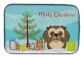 Christmas Tree and Chocolate Brown Shih Tzu Dish Drying Mat Absorbent Dish Drying Mat Pad for Kitchen Counter Dish Drainer Mat for Countertop, 14 x 21", Multicolor
