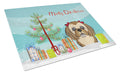 Christmas Tree and Chocolate Brown Shih Tzu Cutting Board Tempered Glass Kitchen Cutting Surface, Heat Resistant Chopping, Non-Slip Feet, Food Prep & Serving