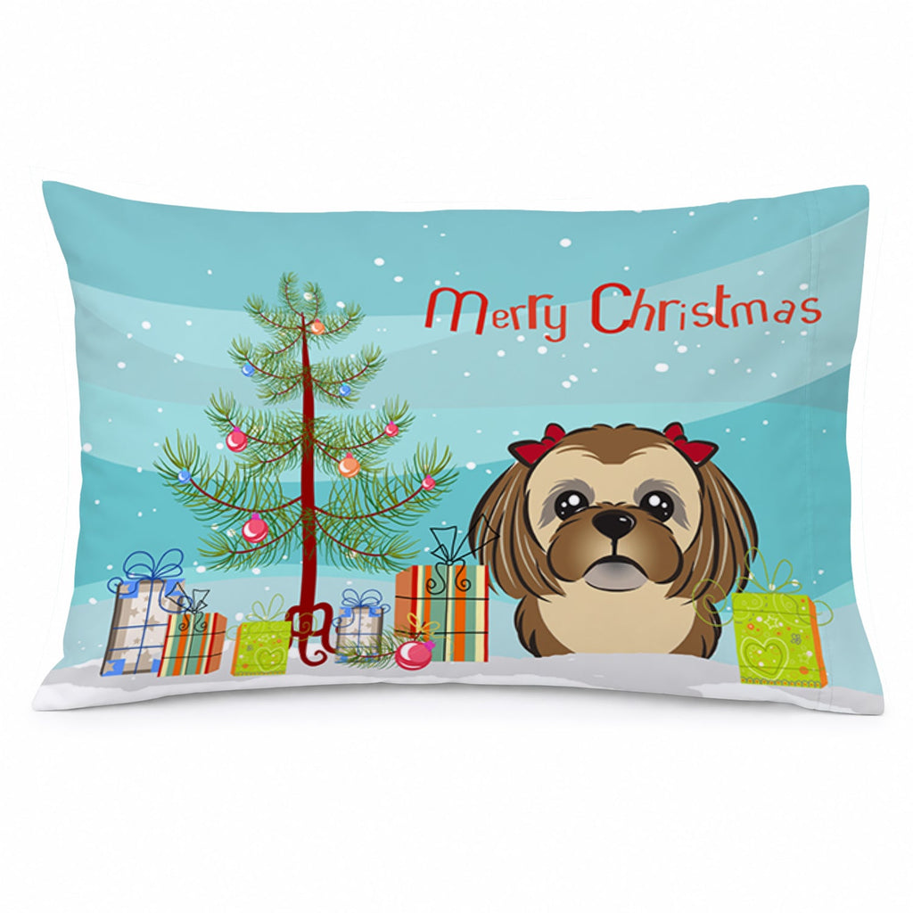 Christmas Tree and Chocolate Brown Shih Tzu Standard Pillowcase Lightweight Super Soft Easy Care Decorative Artwork Pillowcase, Standard