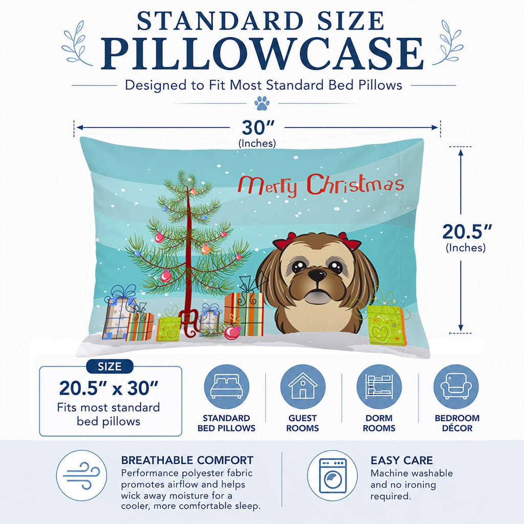 Christmas Tree and Chocolate Brown Shih Tzu Standard Pillowcase Lightweight Super Soft Easy Care Decorative Artwork Pillowcase, Standard
