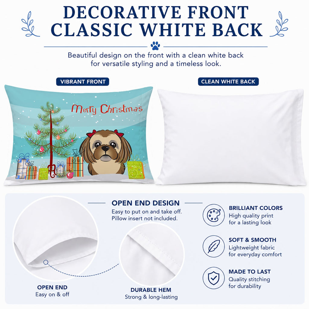 Christmas Tree and Chocolate Brown Shih Tzu Standard Pillowcase Lightweight Super Soft Easy Care Decorative Artwork Pillowcase, Standard