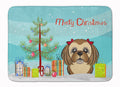 Christmas Tree and Chocolate Brown Shih Tzu Memory Foam Kitchen Mat Machine Washable Anti-Fatigue Cushion Comfort Bath or Kitchen Rug