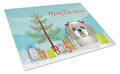Christmas Tree and Gray Silver Shih Tzu Cutting Board Tempered Glass Kitchen Cutting Surface, Heat Resistant Chopping, Non-Slip Feet, Food Prep & Serving