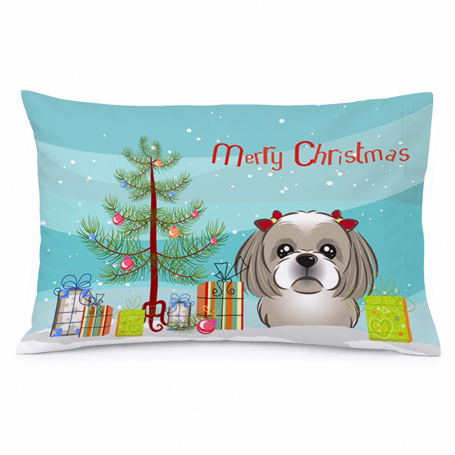 Christmas Tree and Gray Silver Shih Tzu Standard Pillowcase Lightweight Super Soft Easy Care Decorative Artwork Pillowcase, Standard