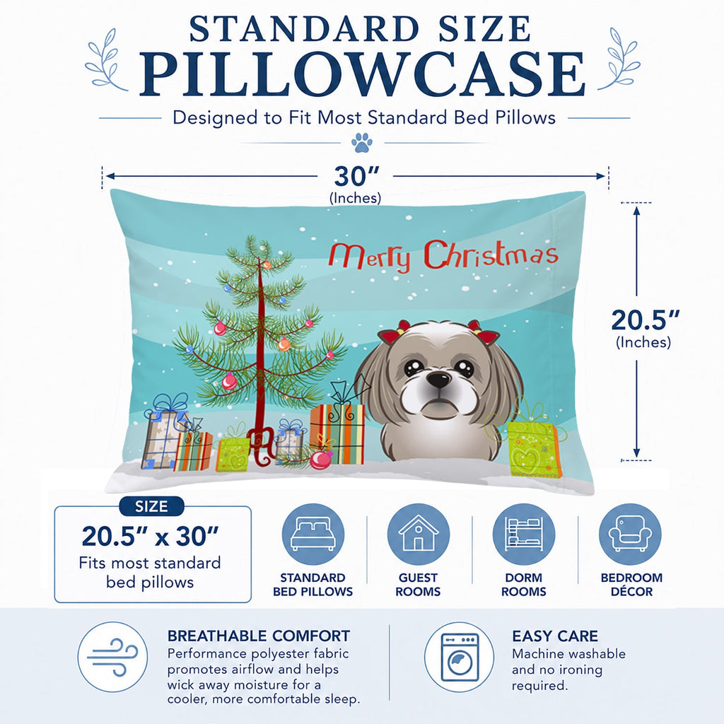 Christmas Tree and Gray Silver Shih Tzu Standard Pillowcase Lightweight Super Soft Easy Care Decorative Artwork Pillowcase, Standard