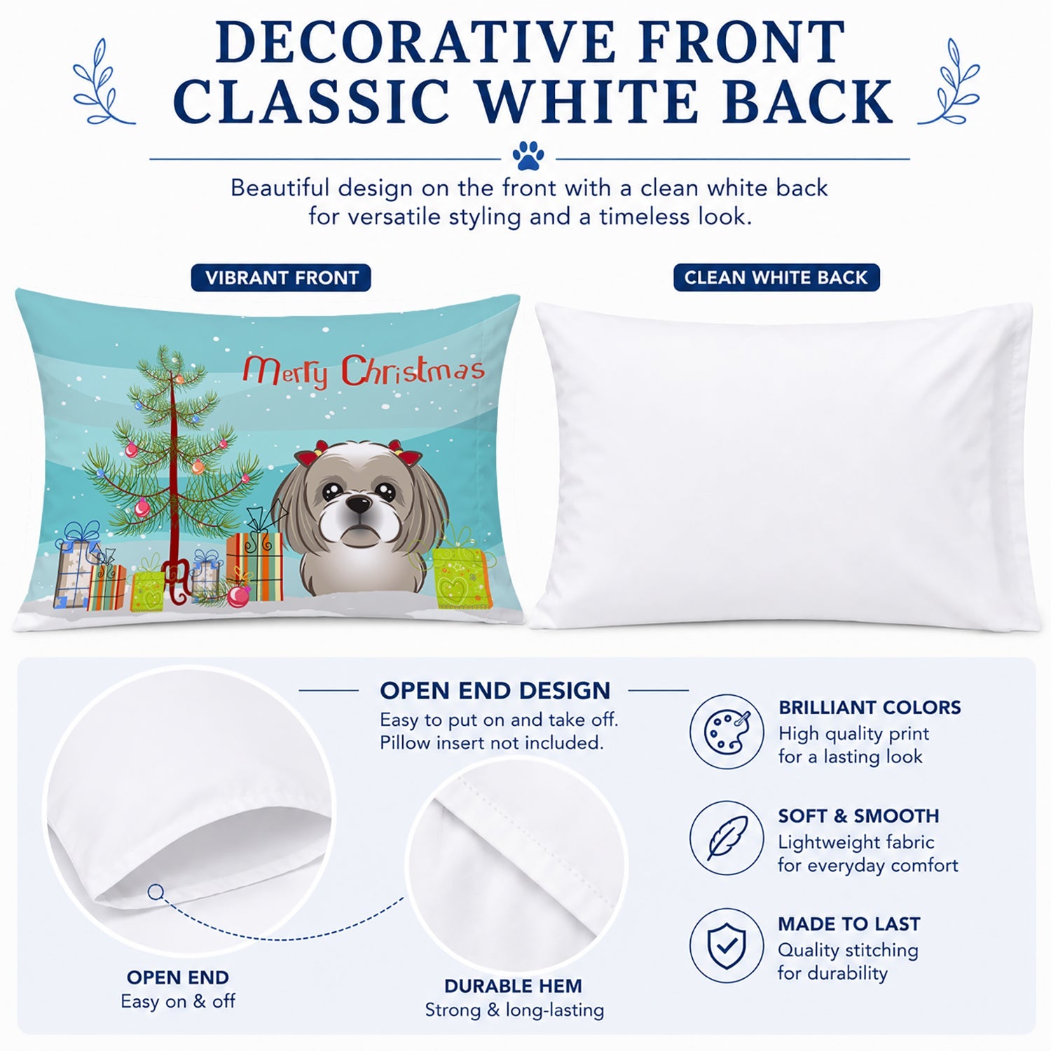 Christmas Tree and Gray Silver Shih Tzu Standard Pillowcase Lightweight Super Soft Easy Care Decorative Artwork Pillowcase, Standard