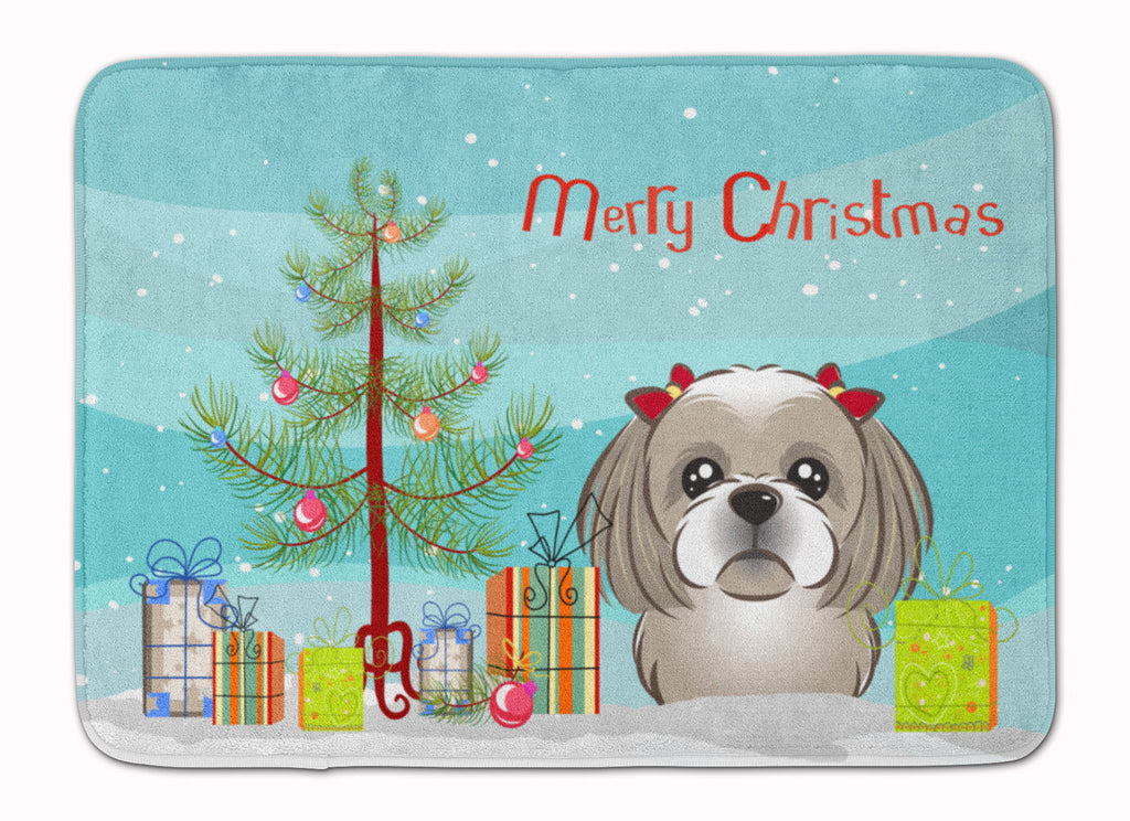 Christmas Tree and Gray Silver Shih Tzu Memory Foam Kitchen Mat Machine Washable Anti-Fatigue Cushion Comfort Bath or Kitchen Rug