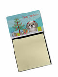Christmas Tree and Gray Silver Shih Tzu Watercolor Sticky Note Holder Refillable Dispenser Desk Accessory 3x3 Pad Gift