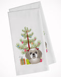 Christmas Tree and Gray Silver Shih Tzu Kitchen Towel Set of 2 White Dish Towels Decorative Bathroom Hand towel for Hand, Face, Hair, Yoga, Tea, Dishcloth, 19 X 28", White