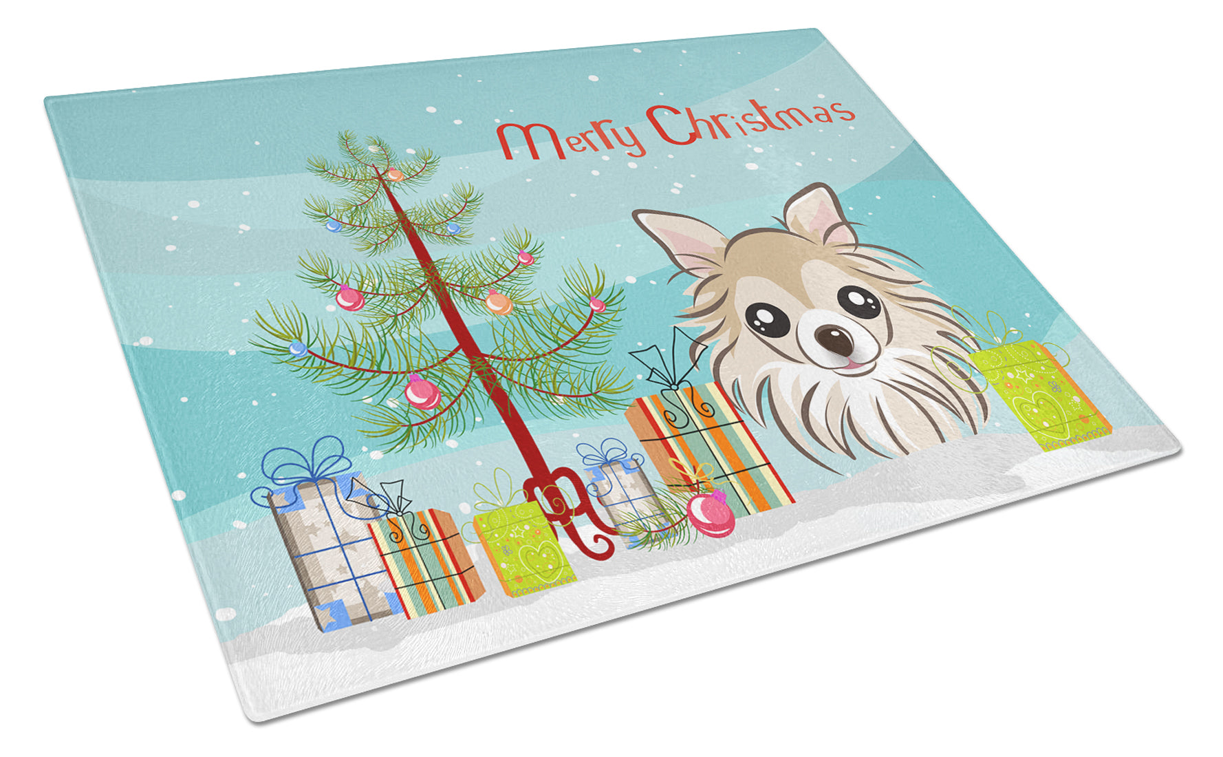 Christmas Tree and Chihuahua Cutting Board Tempered Glass Kitchen Cutting Surface, Heat Resistant Chopping, Non-Slip Feet, Food Prep & Serving