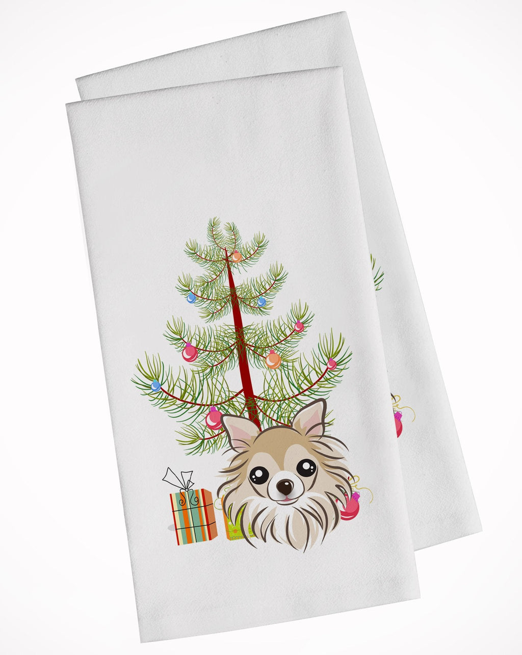 Christmas Tree and Chihuahua Kitchen Towel Set of 2 White Dish Towels Decorative Bathroom Hand towel for Hand, Face, Hair, Yoga, Tea, Dishcloth, 19 X 28", White