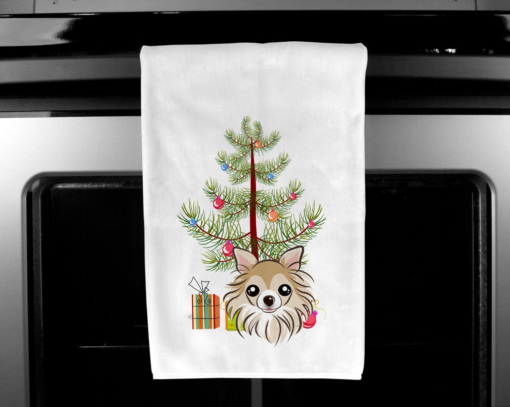 Christmas Tree and Chihuahua Kitchen Towel Set of 2 White Dish Towels Decorative Bathroom Hand towel for Hand, Face, Hair, Yoga, Tea, Dishcloth, 19 X 28", White