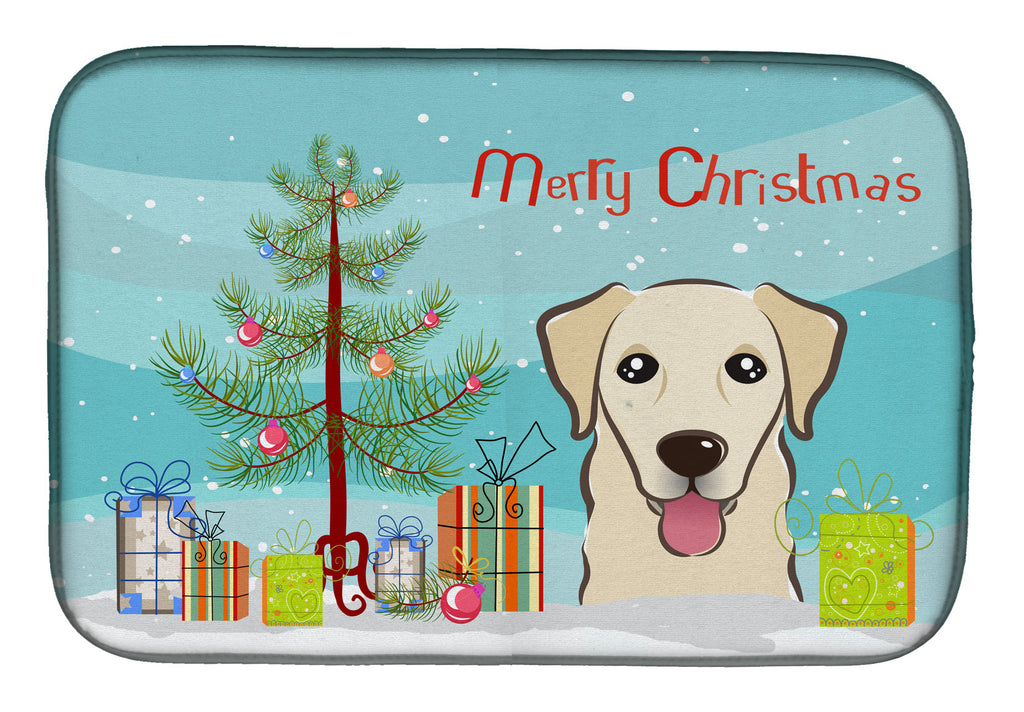 Christmas Tree and Golden Retriever Dish Drying Mat Absorbent Dish Drying Mat Pad for Kitchen Counter Dish Drainer Mat for Countertop, 14 x 21", Multicolor