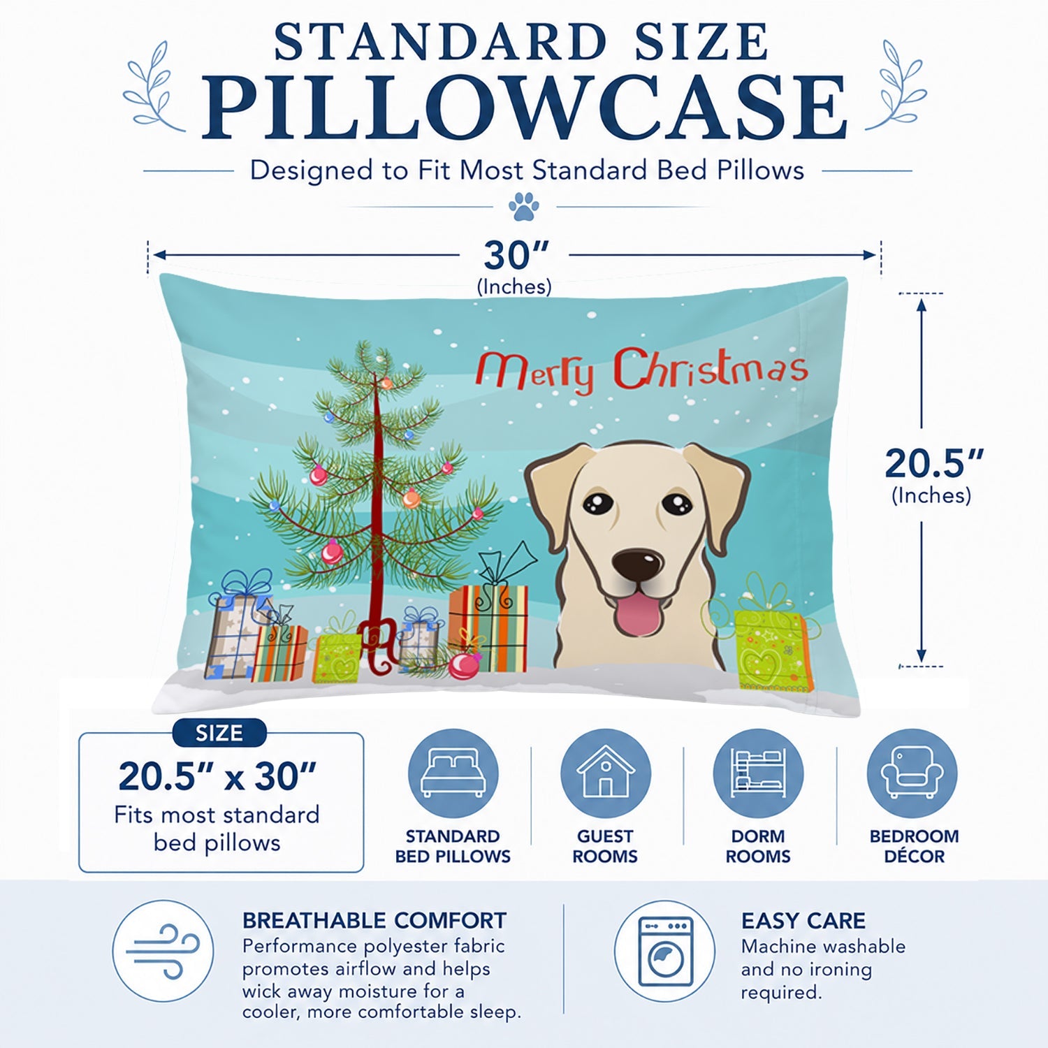 Christmas Tree and Golden Retriever Standard Pillowcase Lightweight Super Soft Easy Care Decorative Artwork Pillowcase, Standard