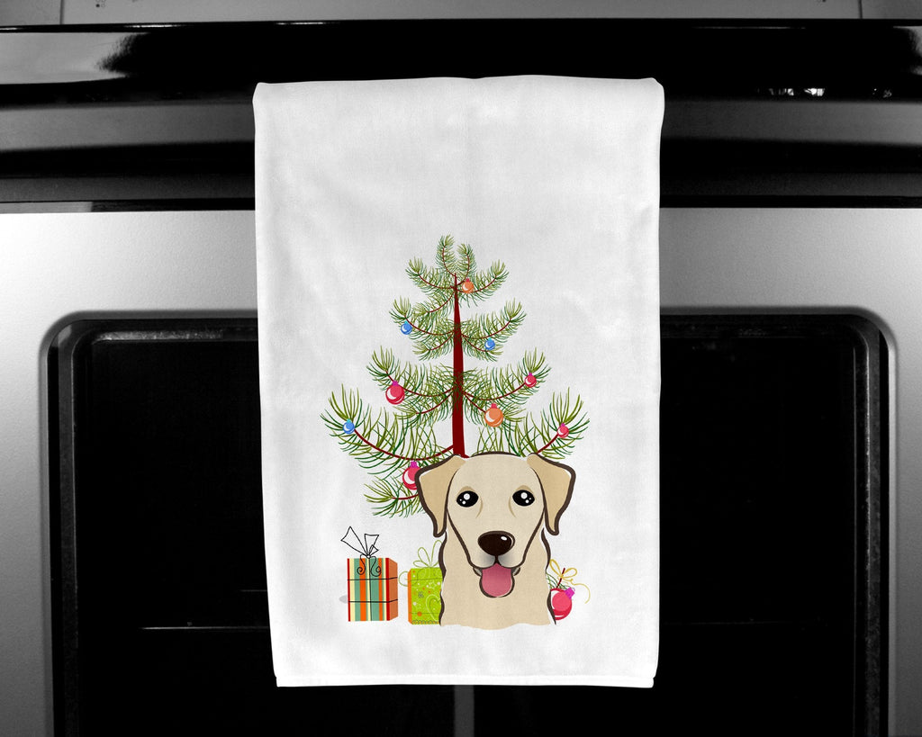 Christmas Tree and Golden Retriever Kitchen Towel Set of 2 White Dish Towels Decorative Bathroom Hand towel for Hand, Face, Hair, Yoga, Tea, Dishcloth, 19 X 28", White