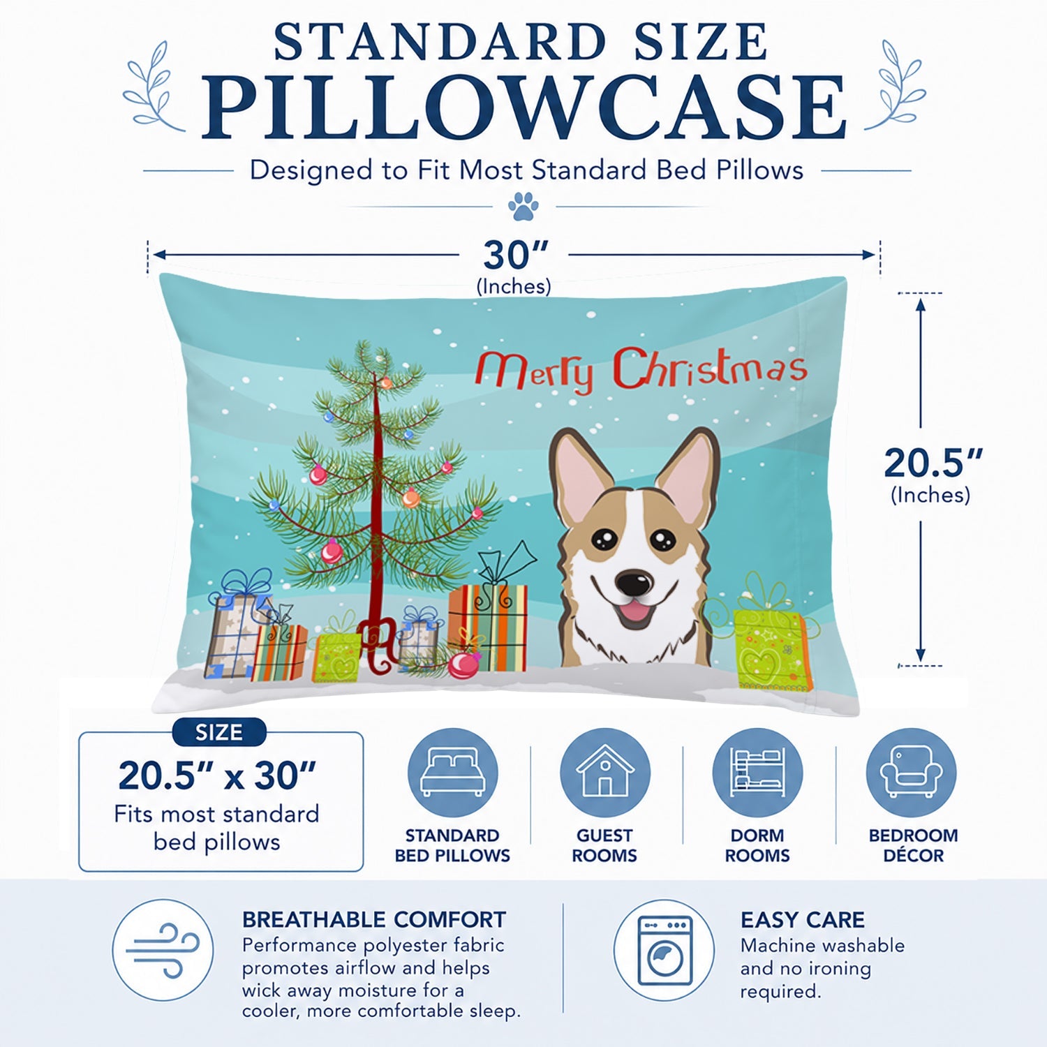 Christmas Tree and Sable Corgi Standard Pillowcase Lightweight Super Soft Easy Care Decorative Artwork Pillowcase, Standard