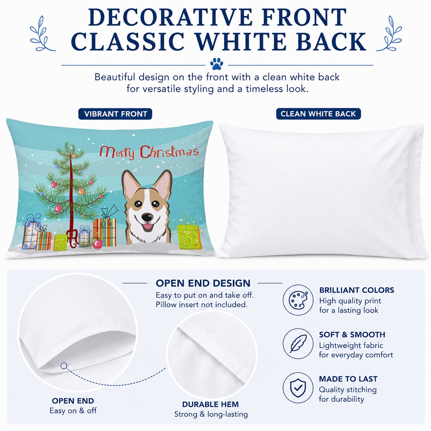 Christmas Tree and Sable Corgi Standard Pillowcase Lightweight Super Soft Easy Care Decorative Artwork Pillowcase, Standard