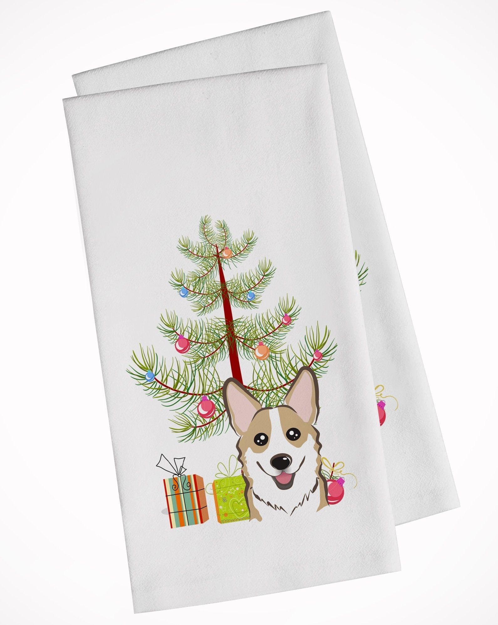 Christmas Tree and Sable Corgi Kitchen Towel Set of 2 White Dish Towels Decorative Bathroom Hand towel for Hand, Face, Hair, Yoga, Tea, Dishcloth, 19 X 28", White