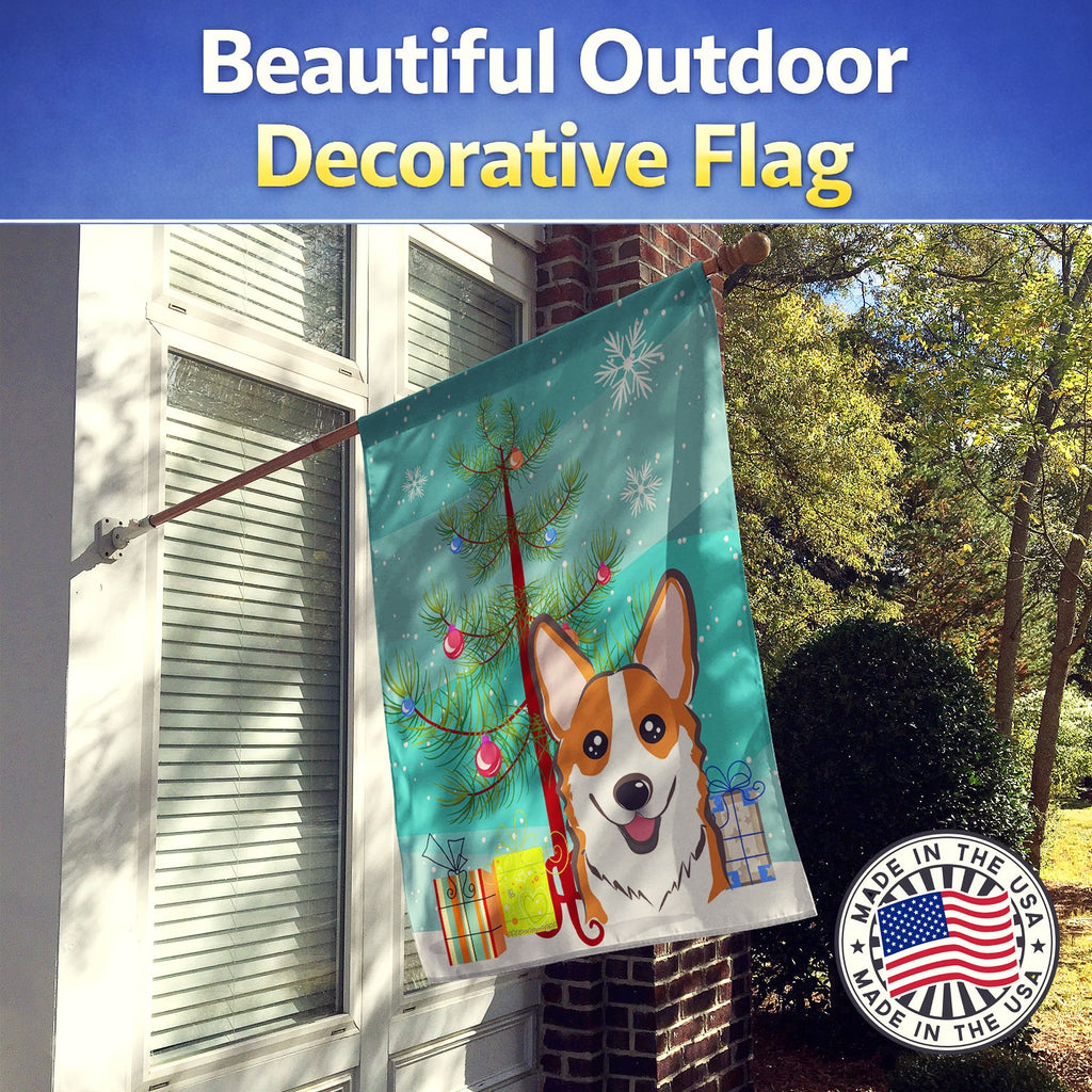 Christmas Tree and Red Corgi House Flag 28x40 Porch Sleeve Pole Decorative Outside Yard Banner Artwork Wall Hanging, Polyester