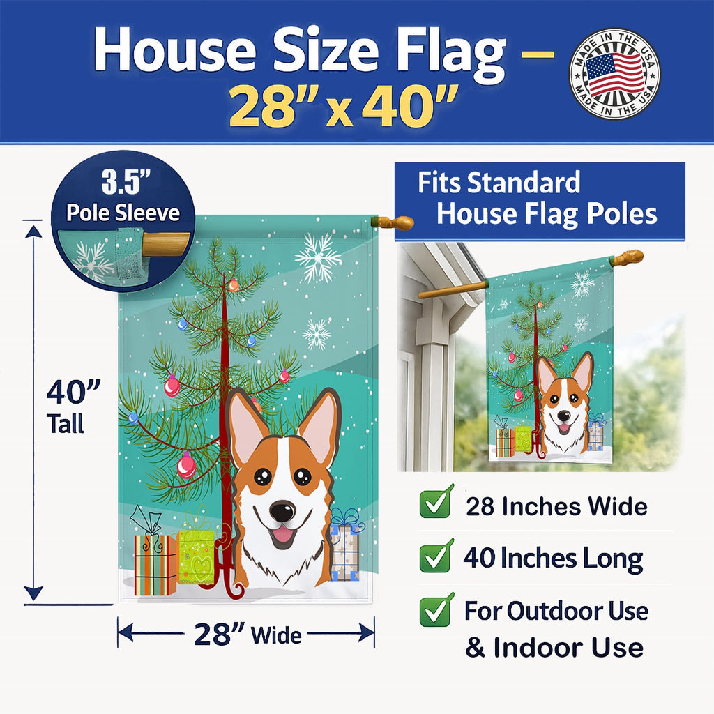 Christmas Tree and Red Corgi House Flag 28x40 Porch Sleeve Pole Decorative Outside Yard Banner Artwork Wall Hanging, Polyester