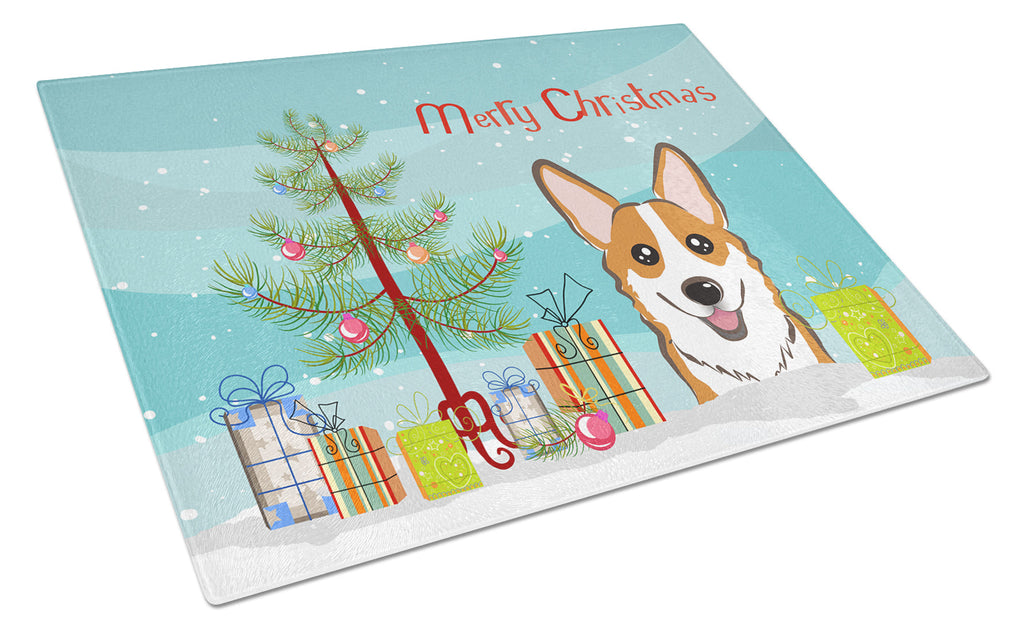 Christmas Tree and Red Corgi Cutting Board Tempered Glass Kitchen Cutting Surface, Heat Resistant Chopping, Non-Slip Feet, Food Prep & Serving