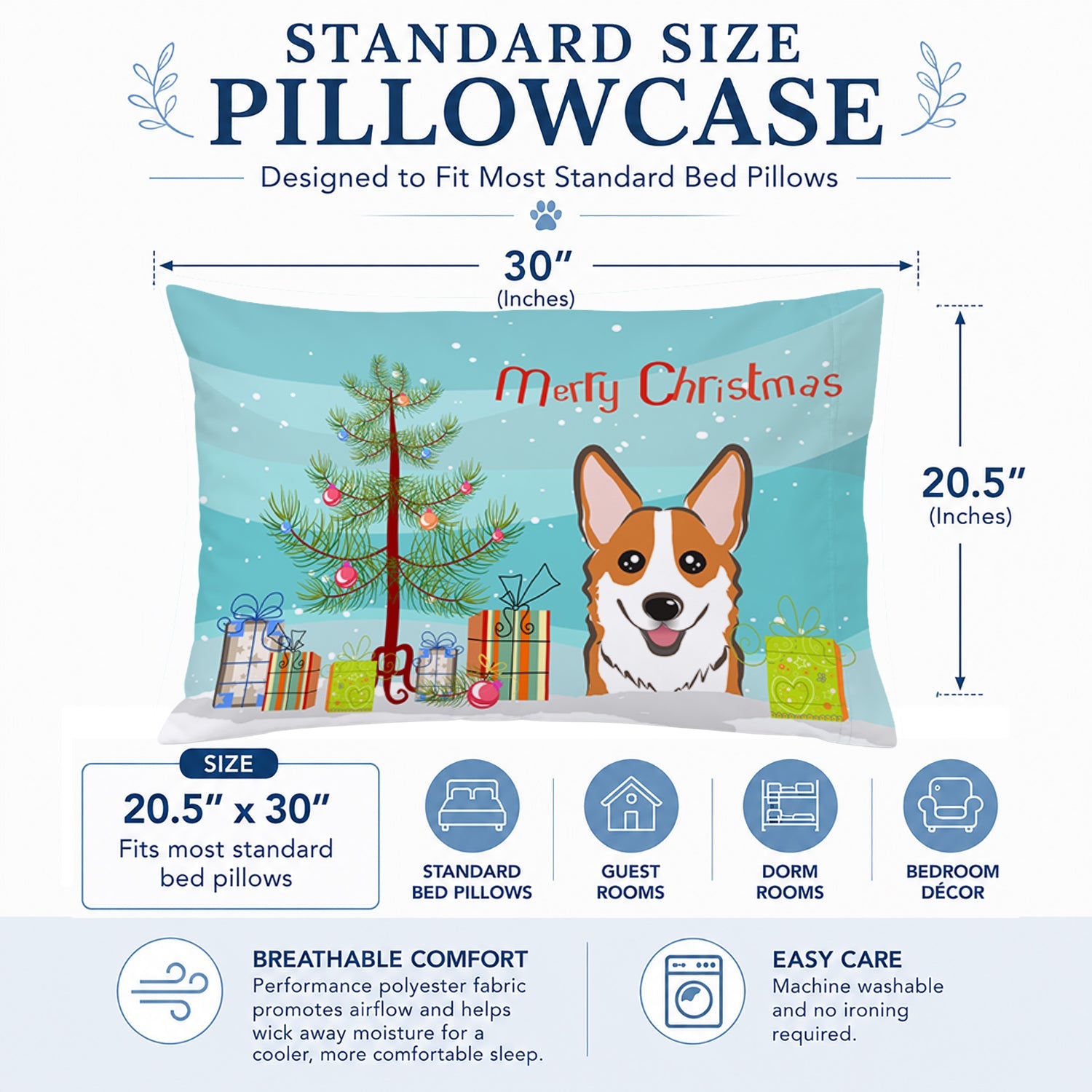 Christmas Tree and Red Corgi Standard Pillowcase Lightweight Super Soft Easy Care Decorative Artwork Pillowcase, Standard