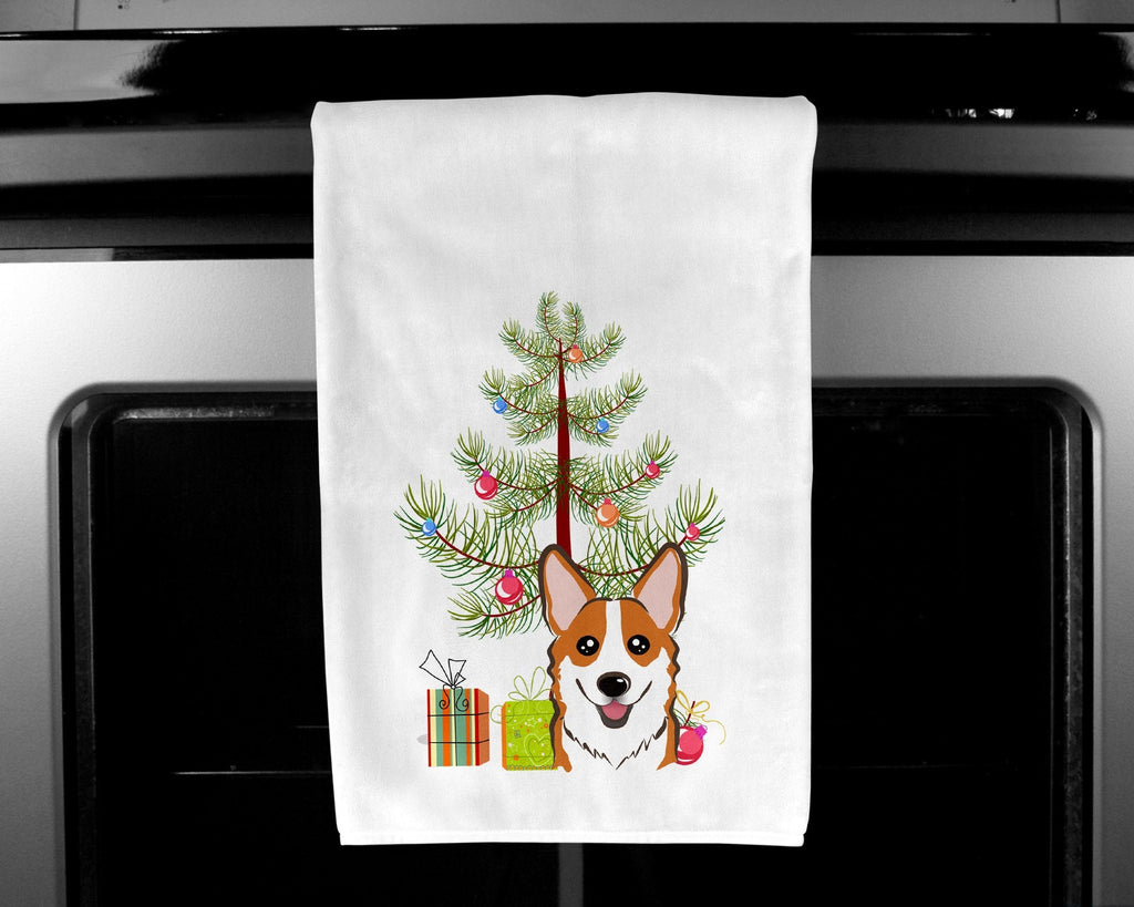 Christmas Tree and Red Corgi Kitchen Towel Set of 2 White Dish Towels Decorative Bathroom Hand towel for Hand, Face, Hair, Yoga, Tea, Dishcloth, 19 X 28", White